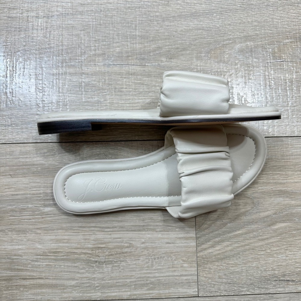 J.Crew Leather Ivory Menorca Scrunchie Strap Slide Sandals Padded Footbed 7.5 - Picture 3 of 6